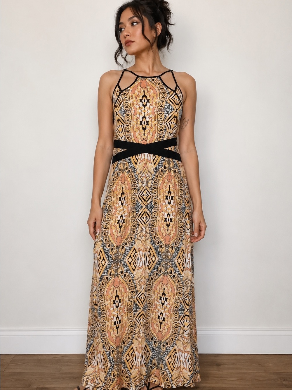 Free People Inspired Boho Maxi Dress Southwestern Festival Style XS NWT